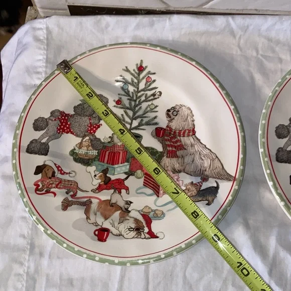 Set of 2 Pier 1 Park Avenue Puppies Christmas Morning Pups Salad Dessert plates